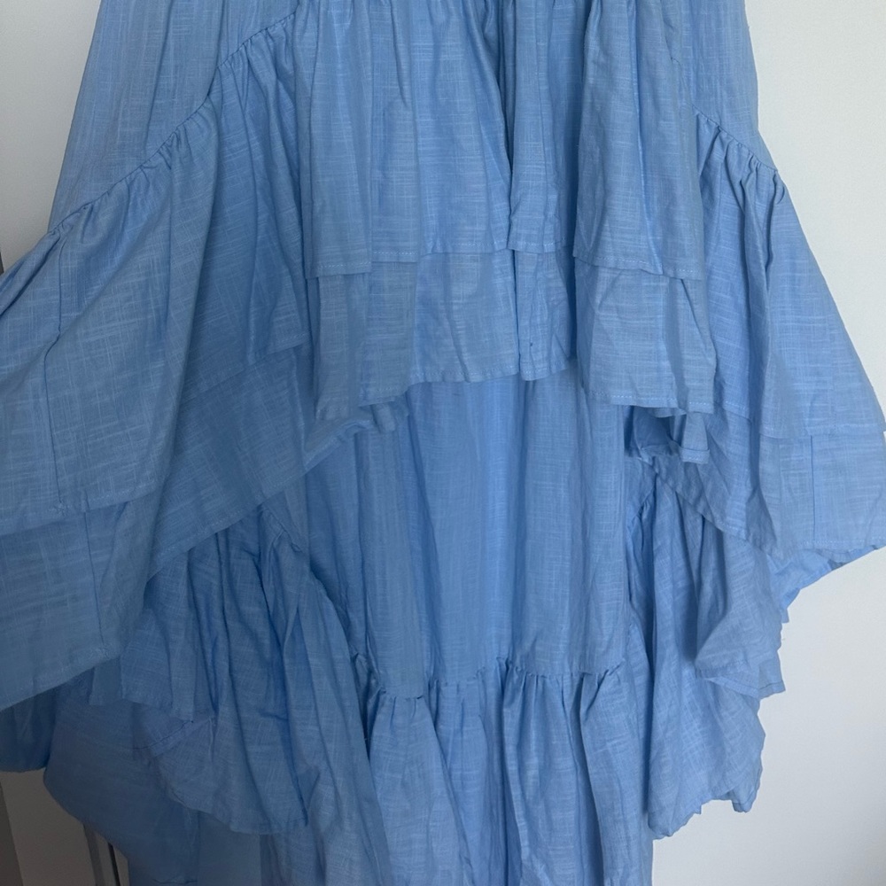 LORNA LUXE BLUE 'PADIERNA' GRADUATED HEM TRAPEZE DRESS -  High Low Dress - Picture 8 of 13